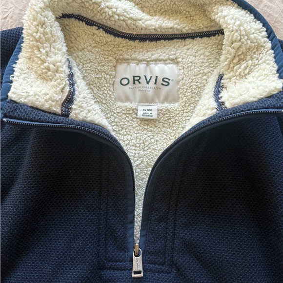 Orvis Navy Knit Blue, Sherpa Fleece-Lined 3/4 Zip Pullover - Picture 2 of 11